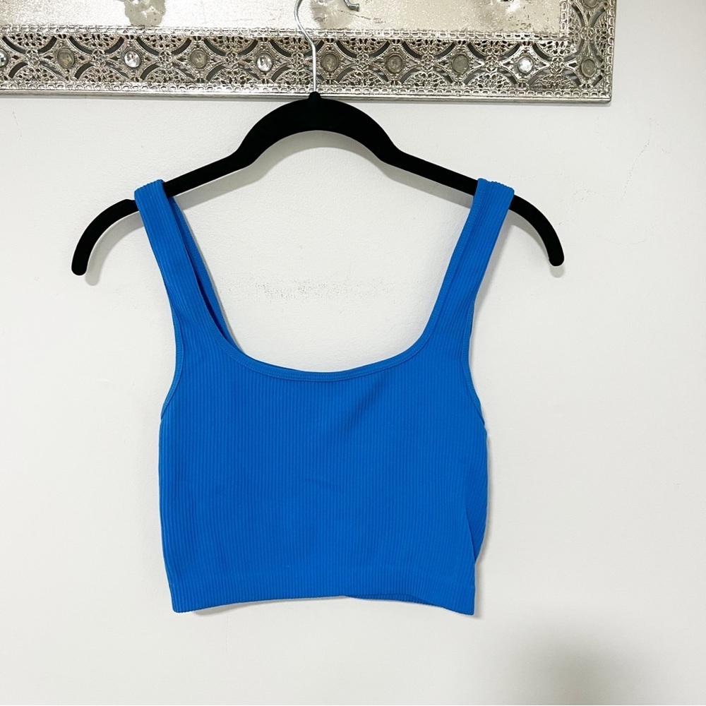 Zara Blue Seamless Ribbed Crop Tank Top Lounge Bra XS/S